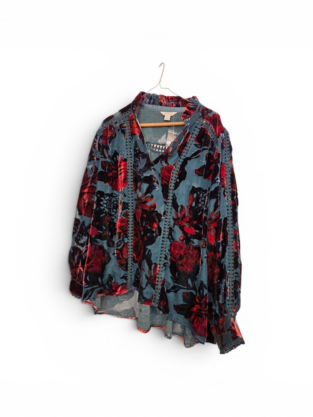 Sundance Teal Blouse with Rust Speckle Print